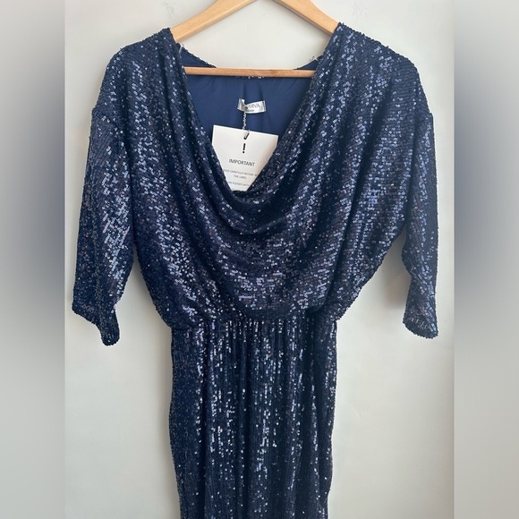 Goddiva Navy Sequin Party Dress - Picture 2 of 5